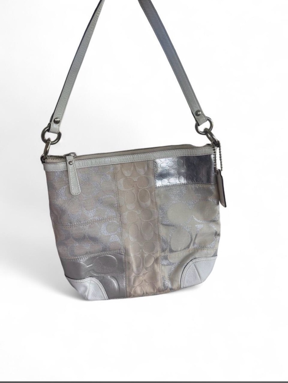 Coach Metallic Silver Patchwork Shoulder Bag